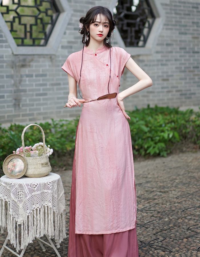 High split summer cheongsam Chinese style skirt 2pcs set
