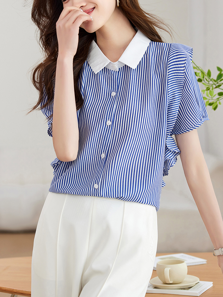 Summer France style shirt stripe small shirt for women