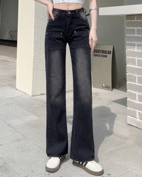 High waist slim straight American style retro jeans
