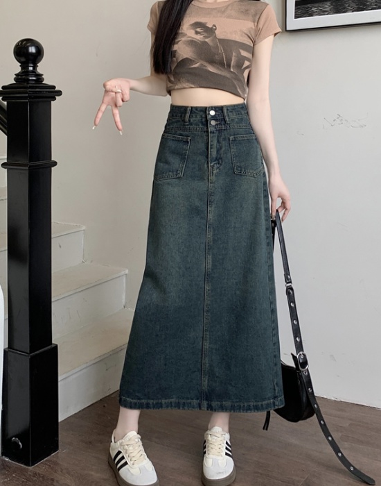 Denim large yard long A-line loose skirt for women