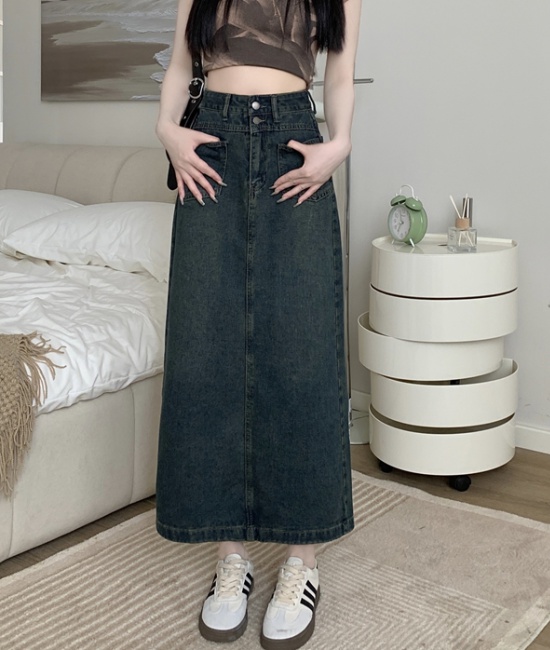 Denim large yard long A-line loose skirt for women