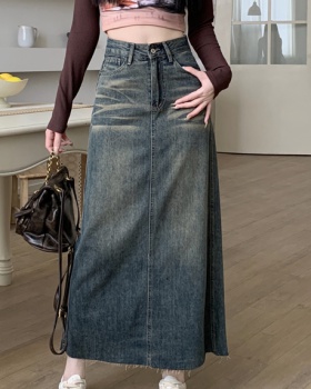 Fat sister package hip A-line denim skirt for women