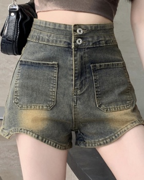 Loose retro A-line short jeans fat wide leg shorts for women