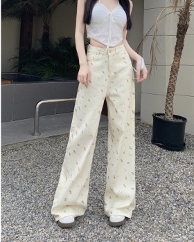 Printing straight retro all-match long pants for women