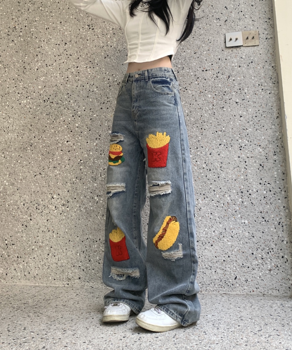 Casual large yard long pants autumn straight jeans for women