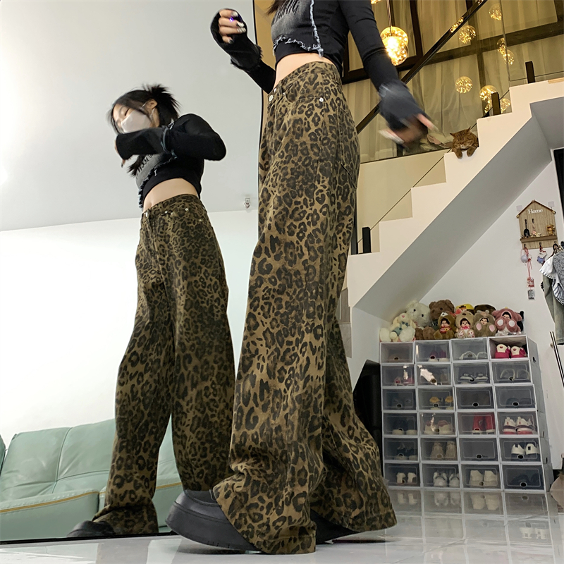 American style mopping long pants wide leg jeans for women