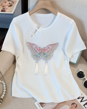 Short sleeve unique knitted temperament butterfly tops