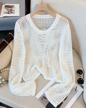 Hollow ice silk short tops long sleeve loose sweater for women