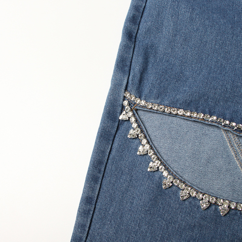 Slim hollow spring beading niche Korean style jeans for women