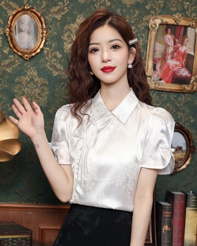Doll collar short sleeve shirt chiffon tops for women