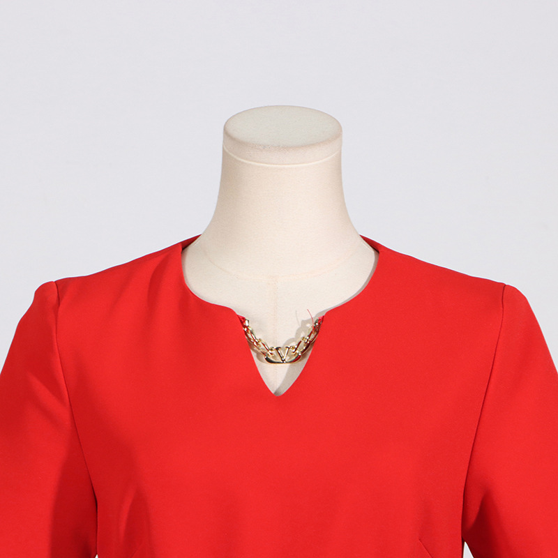 Short sleeve elegant temperament V-neck dress for women
