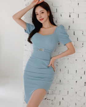Elegant V-neck slim Korean style irregular dress