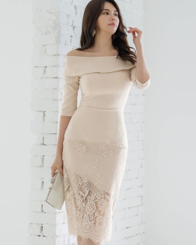 Lace lotus leaf collar summer strapless sexy splice dress