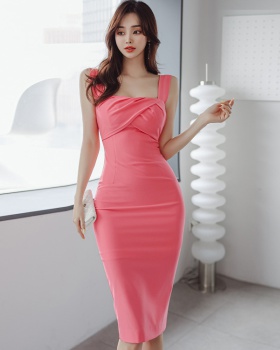 Slim sexy Korean style sleeveless package hip fold dress