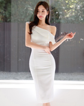 Oblique collar sexy package hip strapless slim dress
