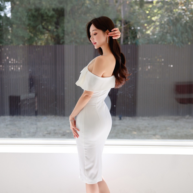 Oblique collar sexy package hip strapless slim dress