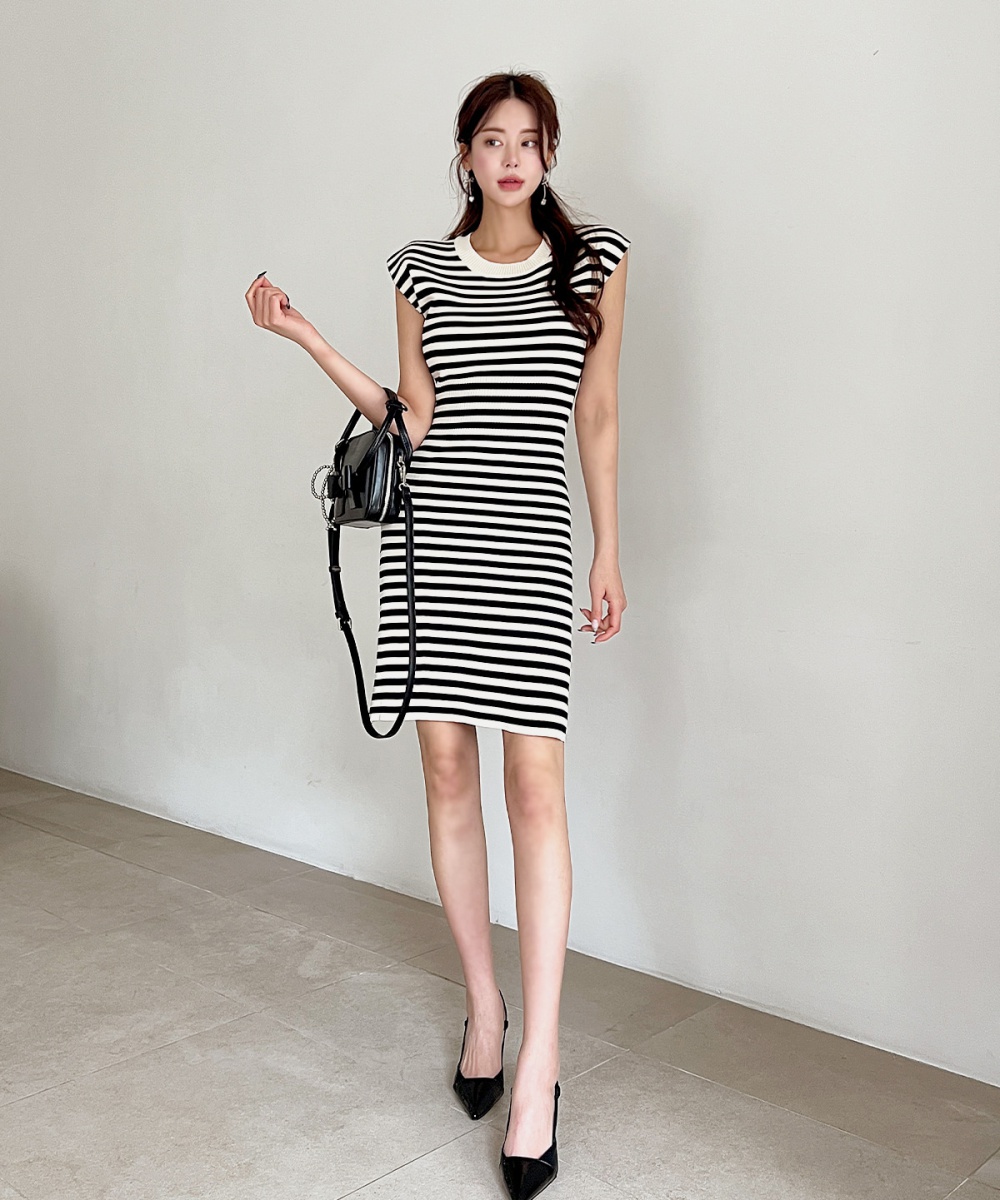 Stripe spring and summer dress Korean style knitted T-back