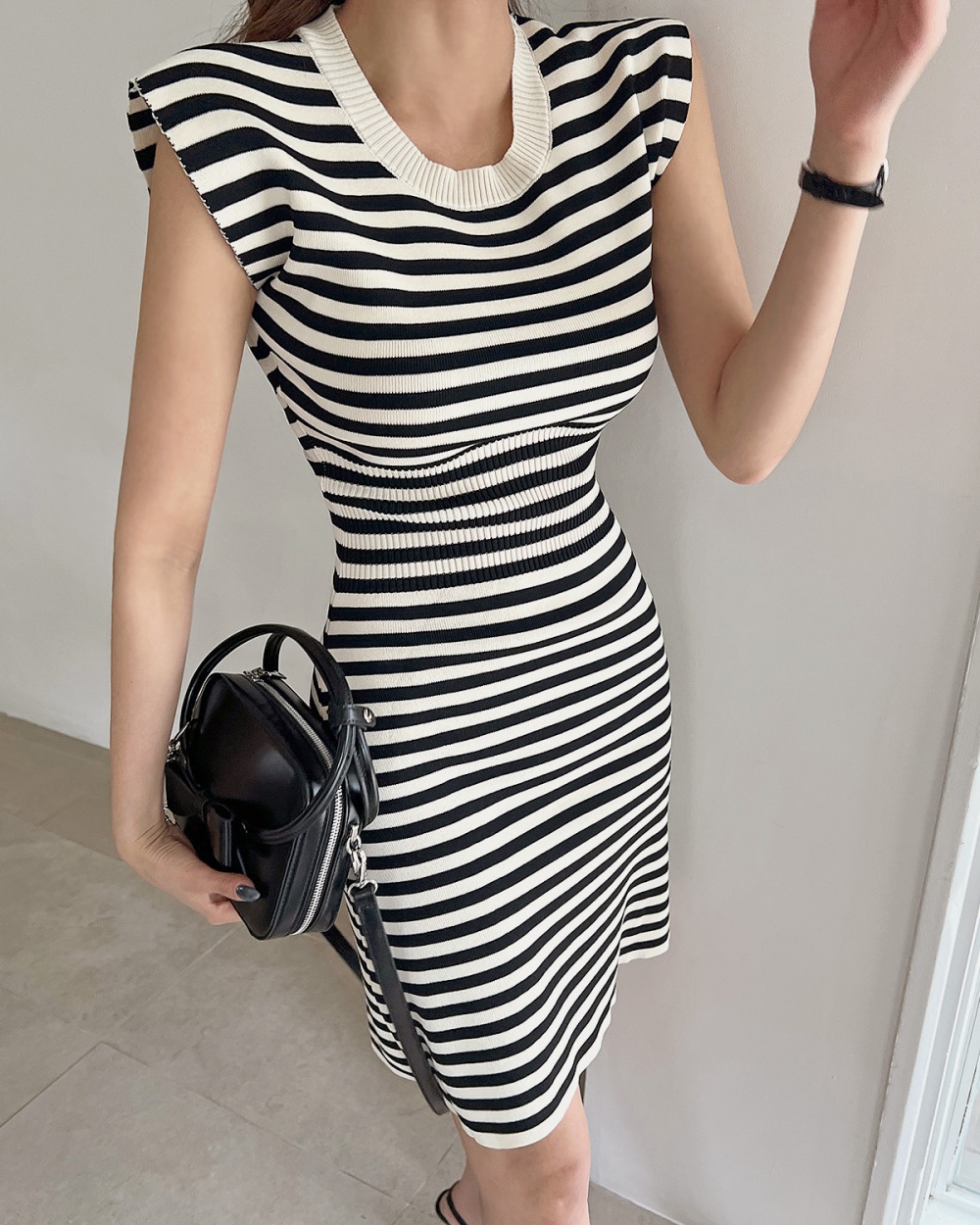 Stripe spring and summer dress Korean style knitted T-back
