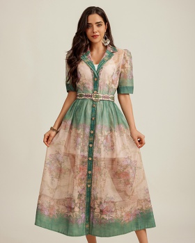 With sling with belt long dress court style dress