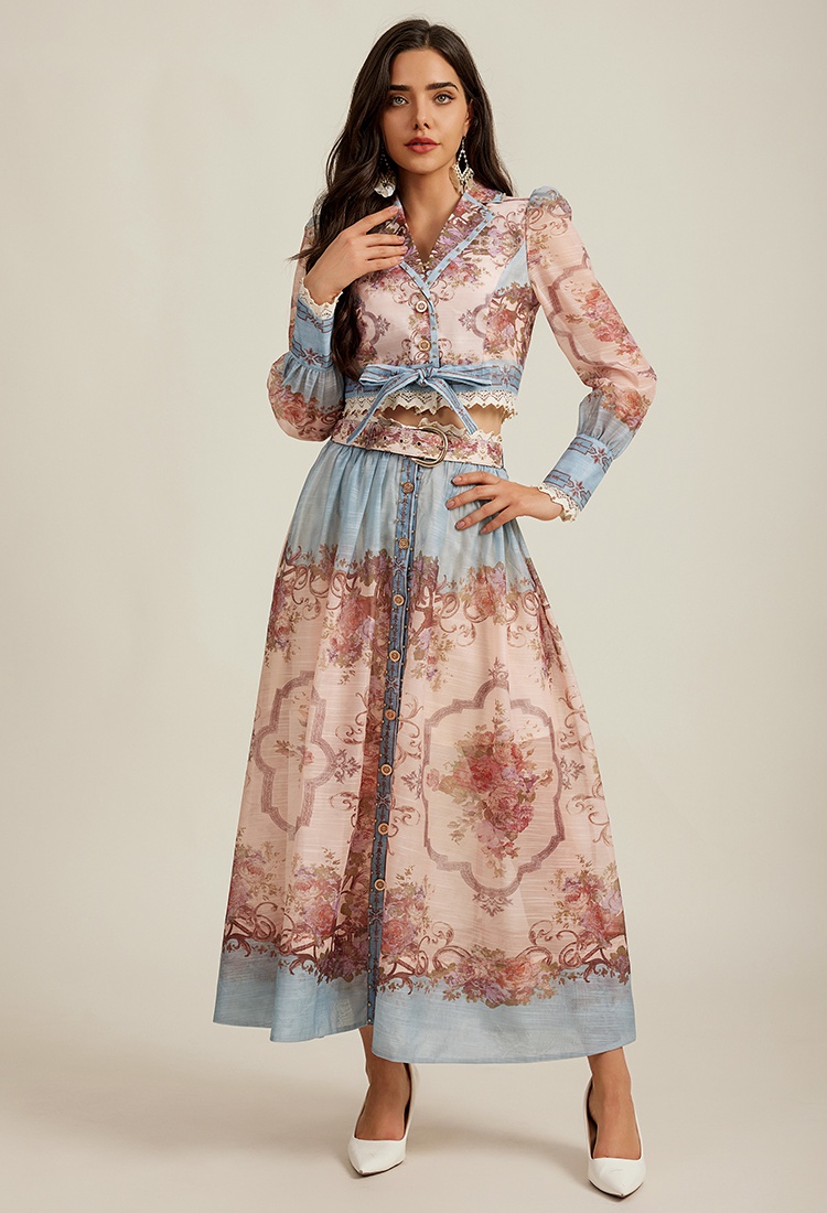 With sling with belt long dress court style dress