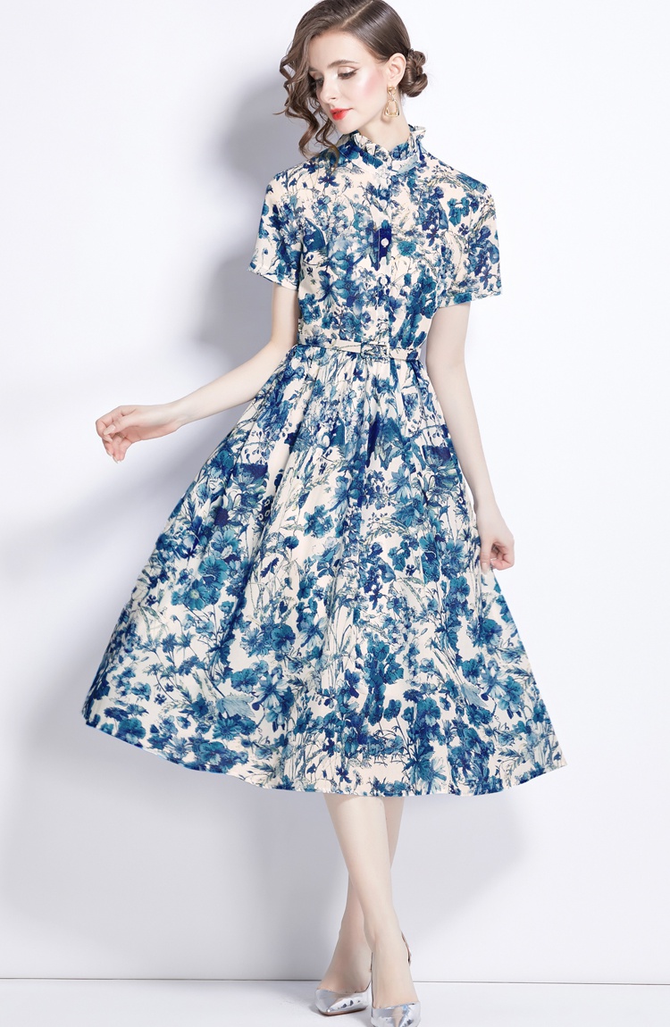 Short sleeve printing butterfly lined slim dress