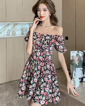 Sexy floral dress square collar T-back for women