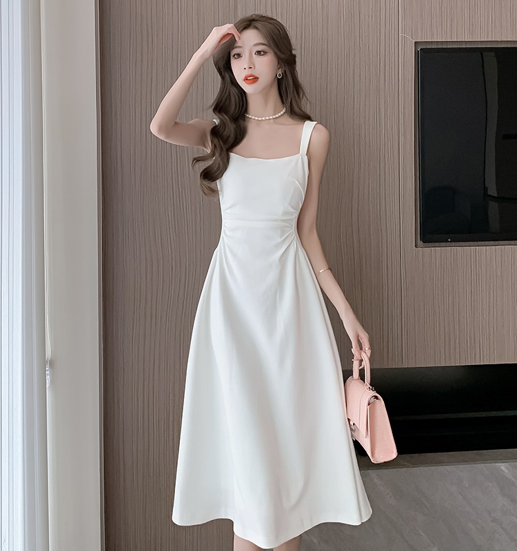 Sling white dress niche collar long dress for women
