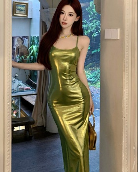 Halter bronzing spicegirl sexy European style tight slit dress