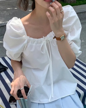 Puff sleeve loose summer tops bow Korean style sweet shirt