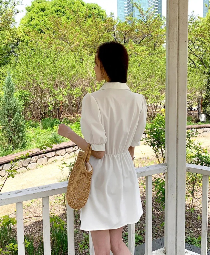 Single-breasted puff sleeve dress temperament business suit