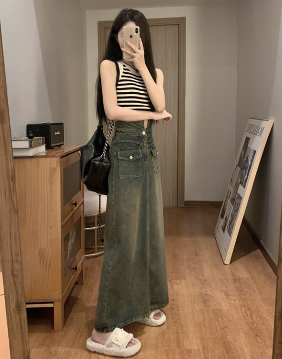 Denim slim high waist A-line skirt for women