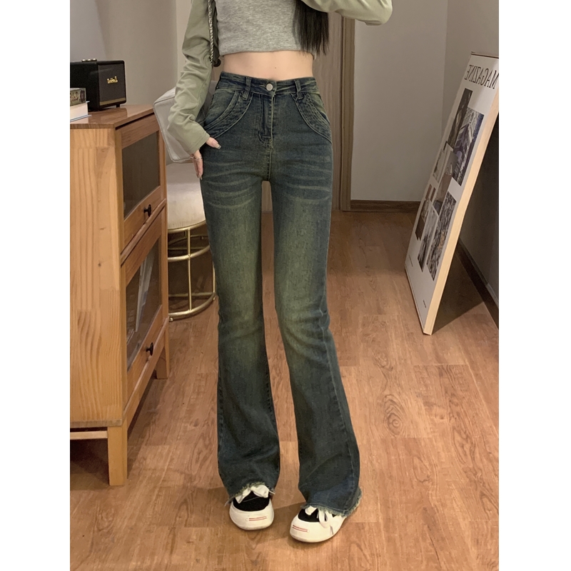 Mopping slim jeans straight long pants for women