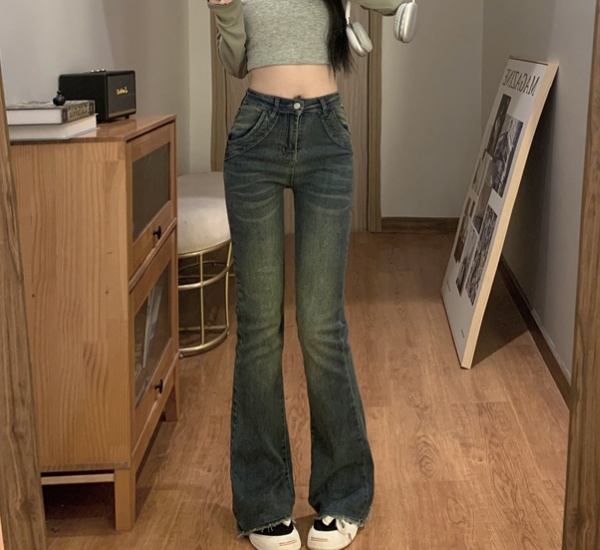 Mopping slim jeans straight long pants for women