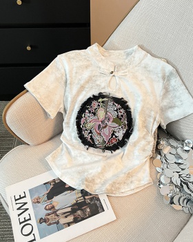 Embroidery niche T-shirt tie dye spring and summer tops