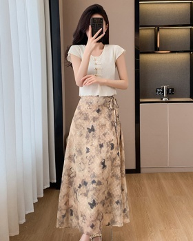 Summer tops floral short skirt 2pcs set for women