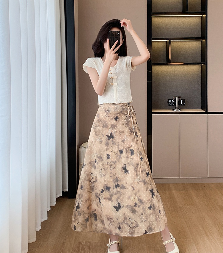 Summer tops floral short skirt 2pcs set for women