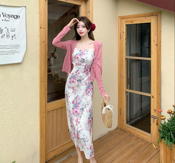 Chinese style sling wrapped chest dress 2pcs set