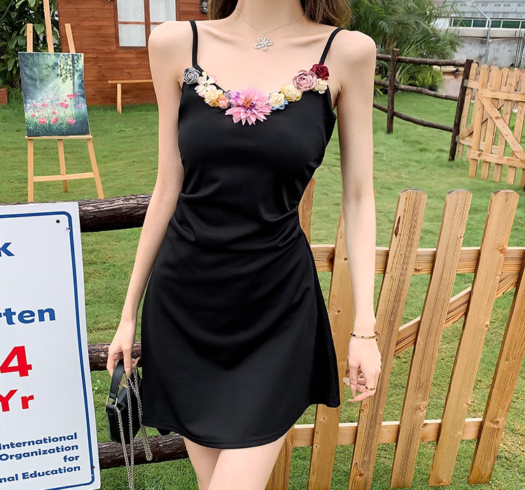 V-neck pinched waist summer dress slim sling T-back for women