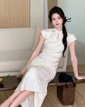 Tender temperament long dress jacquard peony cheongsam