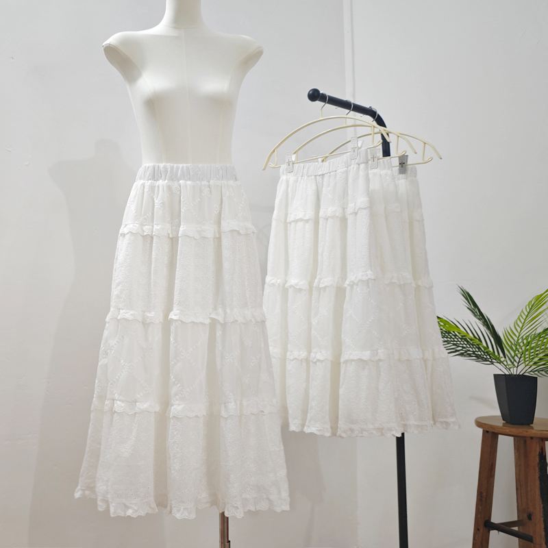 Ballet lady white splice long skirt cake lace maiden skirt