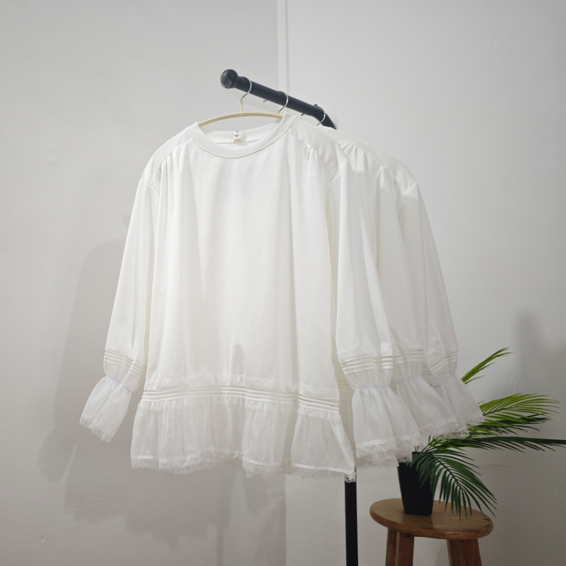 White fashionable Casual shirt lace all-match tops