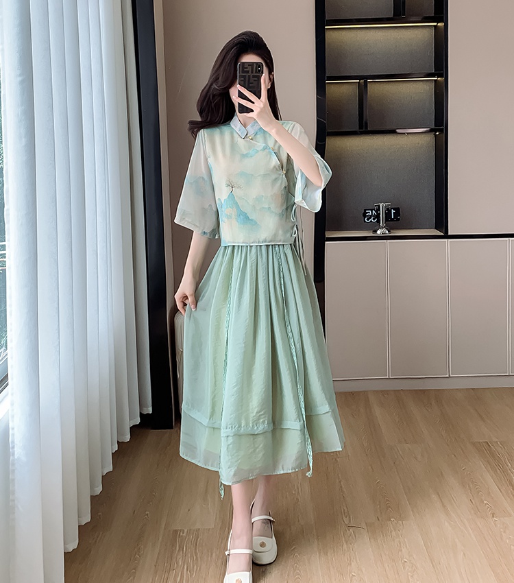 Han clothing dress summer cheongsam 2pcs set for women