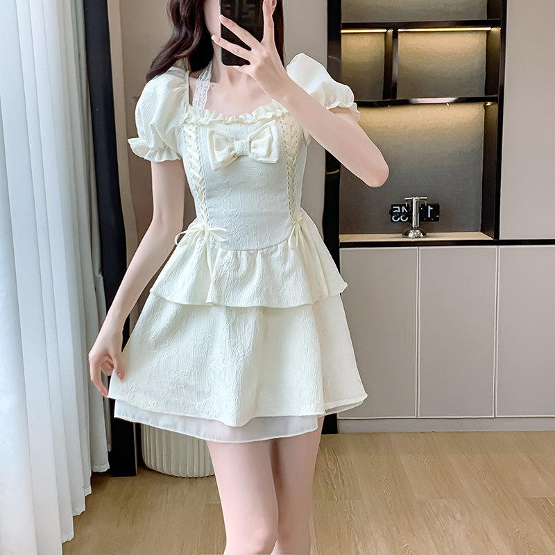 Temperament bow summer T-back was white small lucky dress