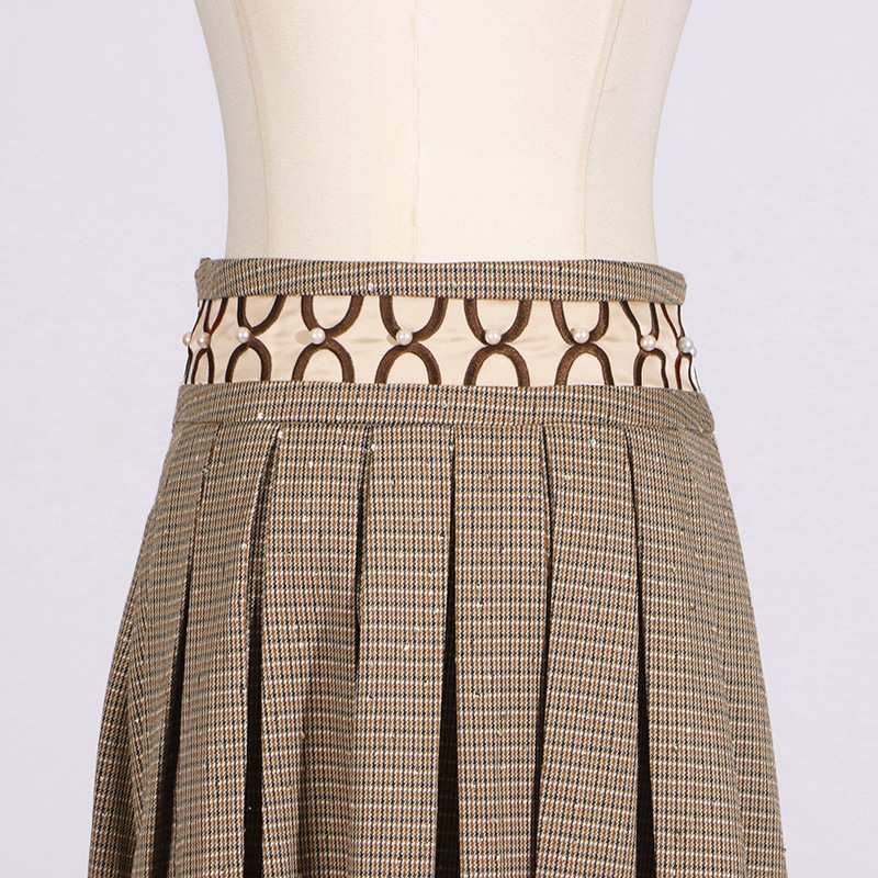 Fashion A-line fold summer sequins plaid skirt for women
