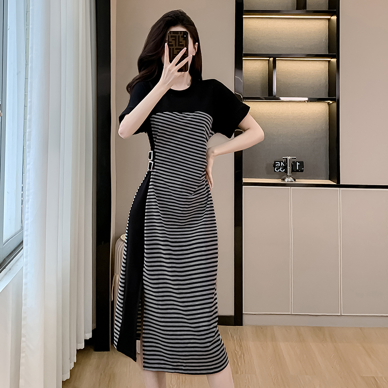Niche Korean style split short sleeve dress for women