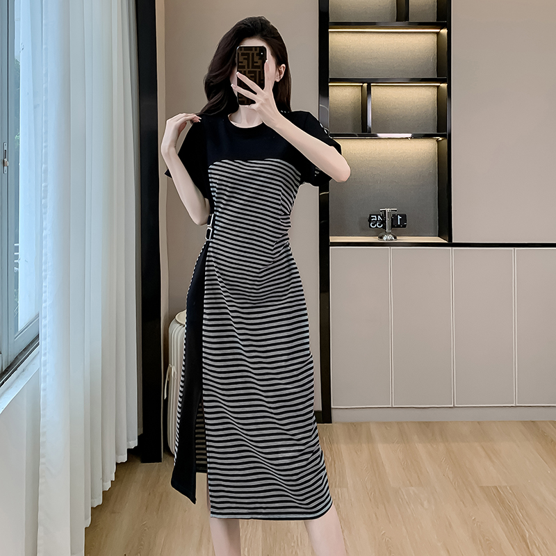 Niche Korean style split short sleeve dress for women