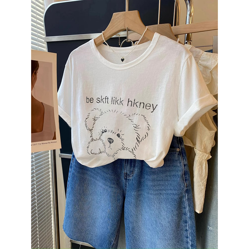 Summer printing show young pure cotton T-shirt for women