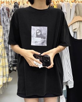 Korean style pure cotton retro T-shirt for women