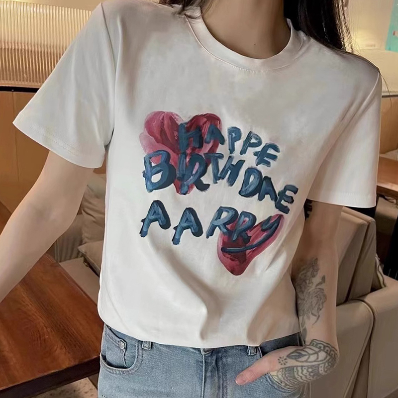 Short sleeve letters Korean style printing summer T-shirt
