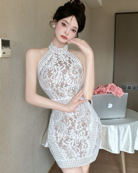 Summer sexy lace dress package hip halter tight formal dress